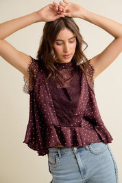 Lucienne Polka Dot Lace Peplum Top - Westly