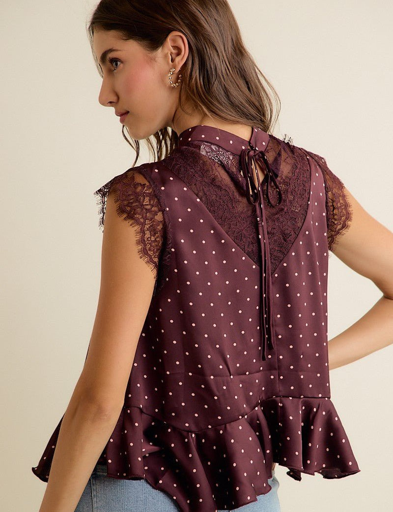 Lucienne Polka Dot Lace Peplum Top - Westly