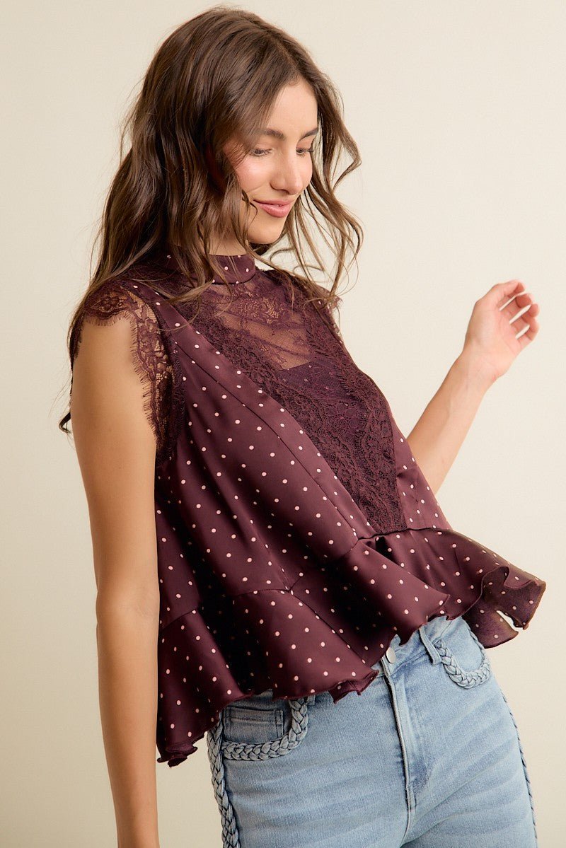 Lucienne Polka Dot Lace Peplum Top - Westly