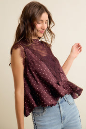 Lucienne Polka Dot Lace Peplum Top - Westly