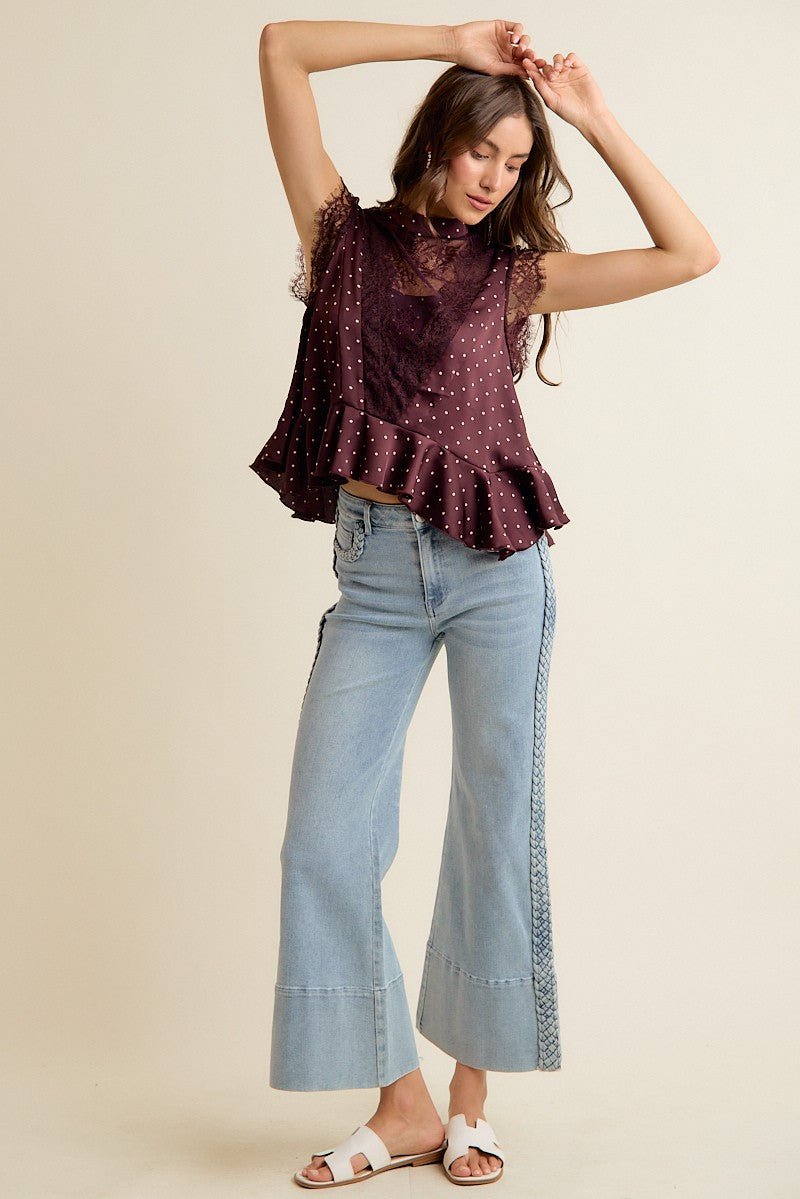 Lucienne Polka Dot Lace Peplum Top - Westly