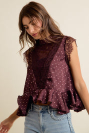 Lucienne Polka Dot Lace Peplum Top - Westly