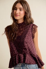 Lucienne Polka Dot Lace Peplum Top - Westly