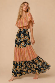 Lucille Mixed Print Flutter Sleeve Maxi Dress - Westly