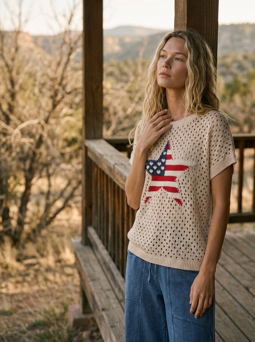 Lucky Star USA Open Knit Short Sleeve Sweater - Westly