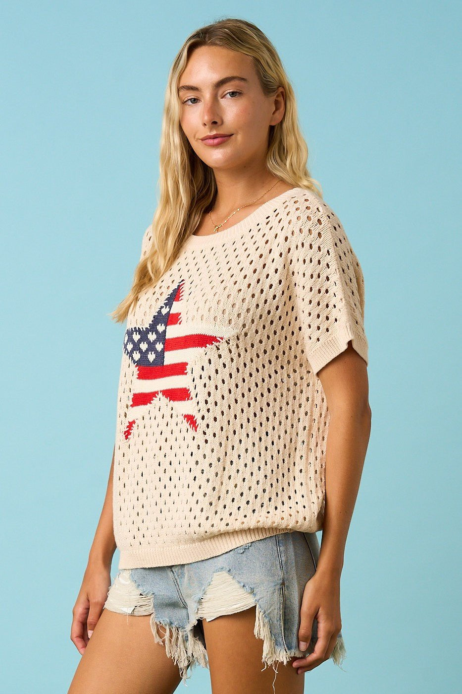 Lucky Star USA Open Knit Short Sleeve Sweater - Westly