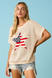 Lucky Star USA Open Knit Short Sleeve Sweater - Westly