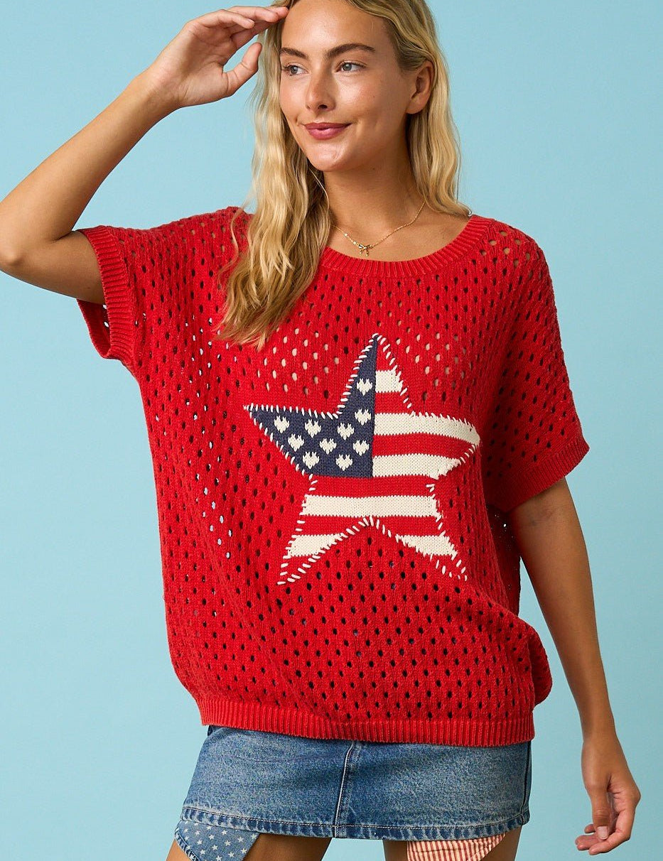 Lucky Star USA Open Knit Short Sleeve Sweater - Westly