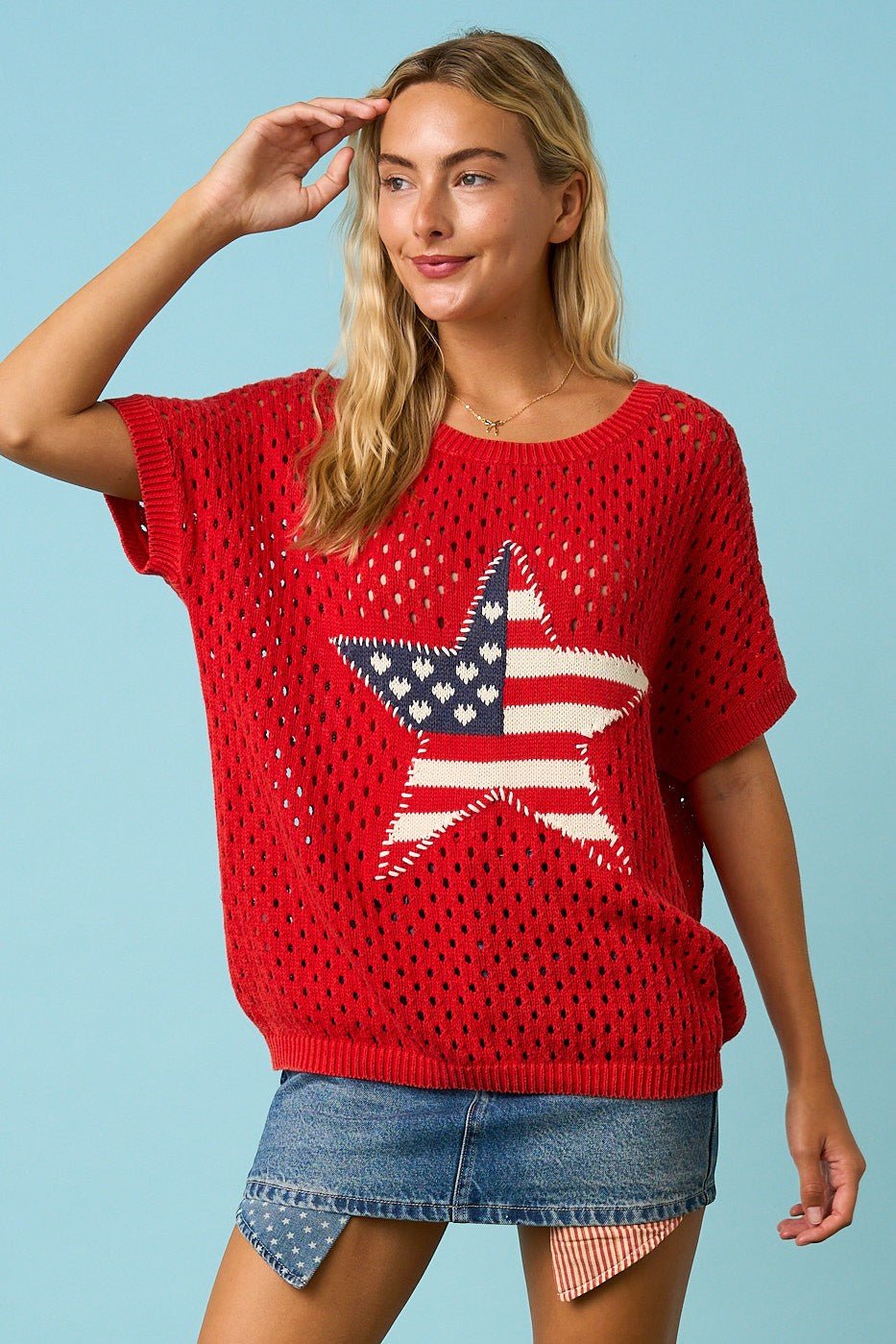 Lucky Star USA Open Knit Short Sleeve Sweater - Westly