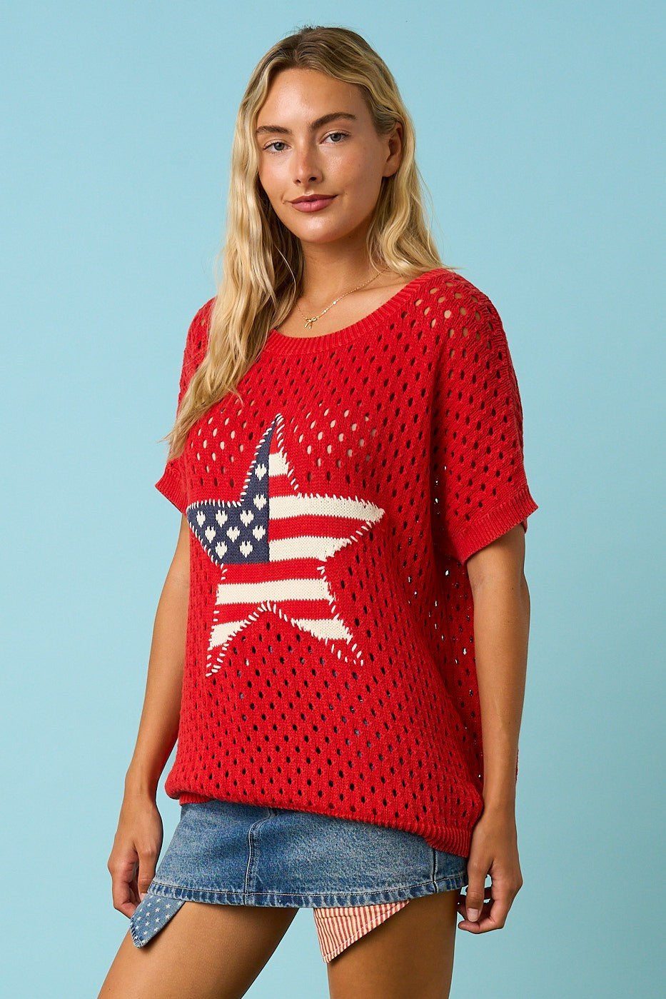 Lucky Star USA Open Knit Short Sleeve Sweater - Westly
