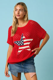 Lucky Star USA Open Knit Short Sleeve Sweater - Westly
