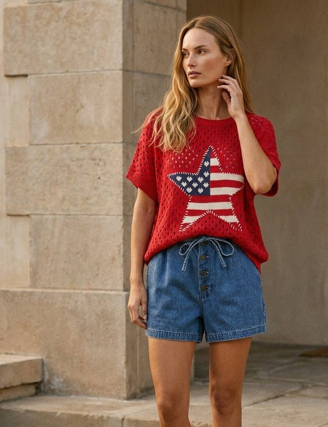 Lucky Star USA Open Knit Short Sleeve Sweater - Westly