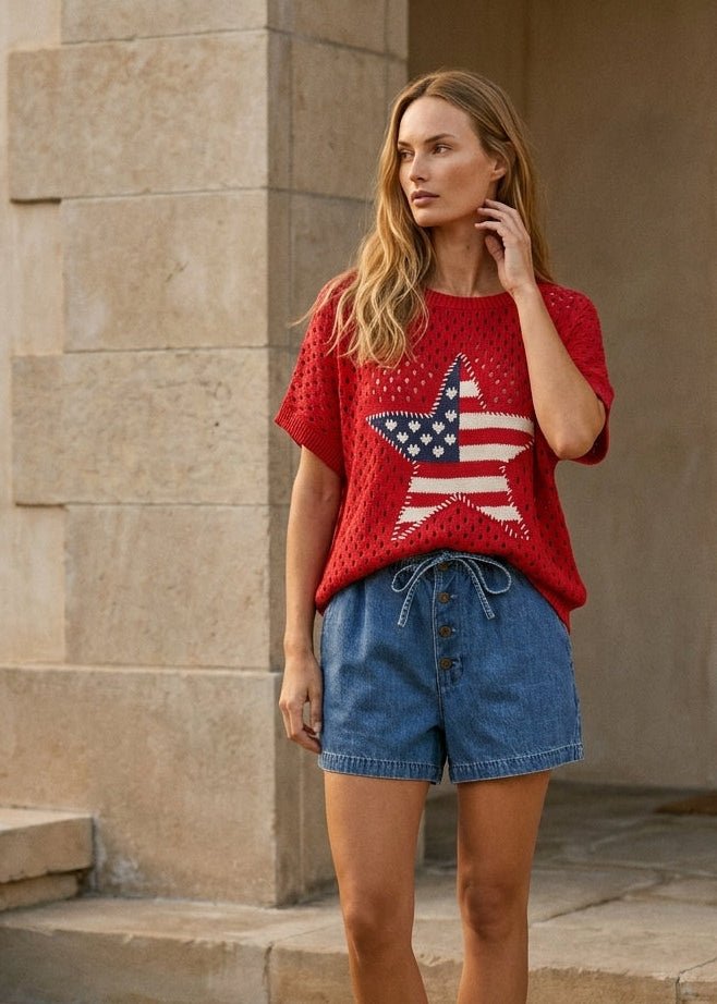 Lucky Star USA Open Knit Short Sleeve Sweater - Westly
