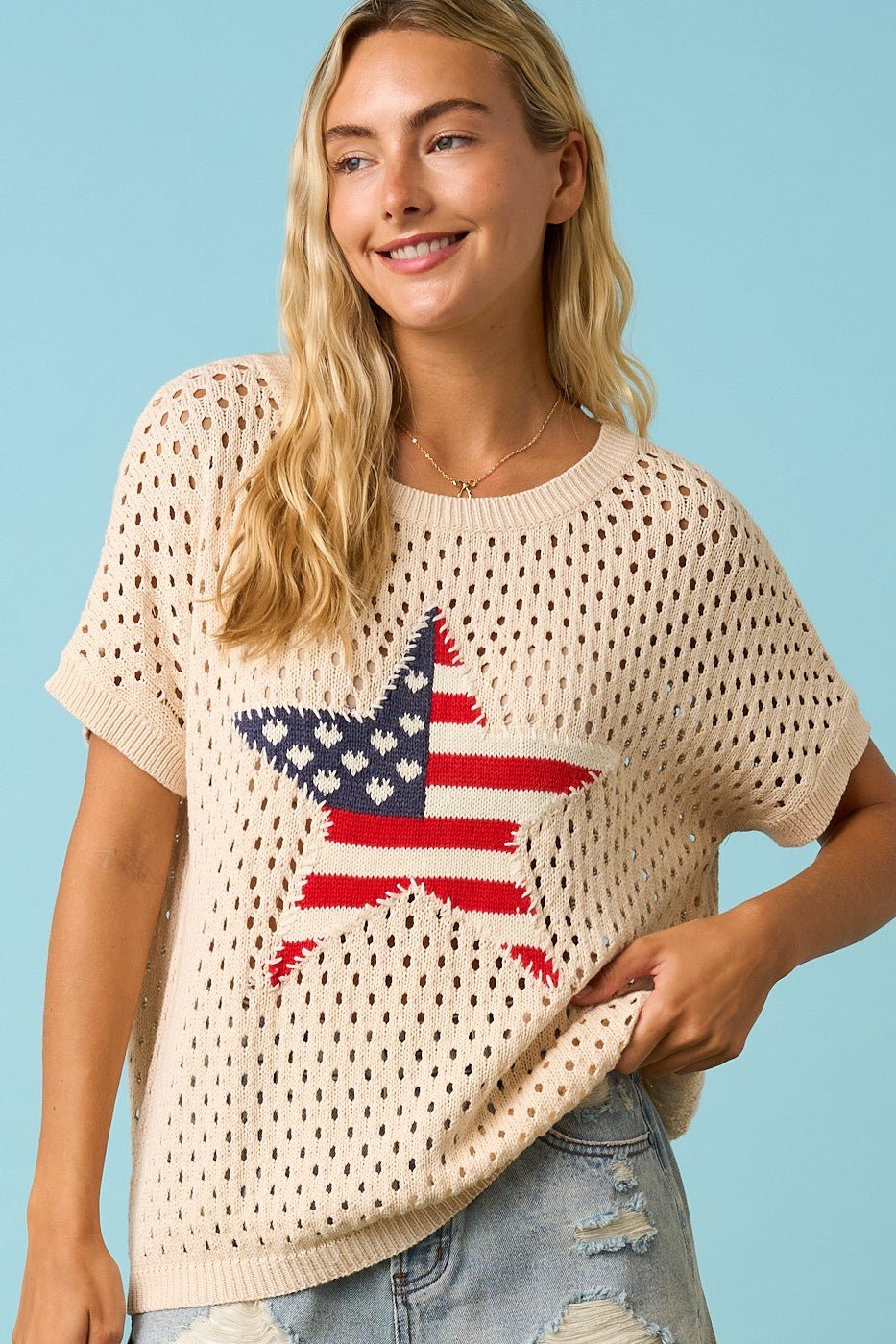 Lucky Star USA Open Knit Short Sleeve Sweater - Westly