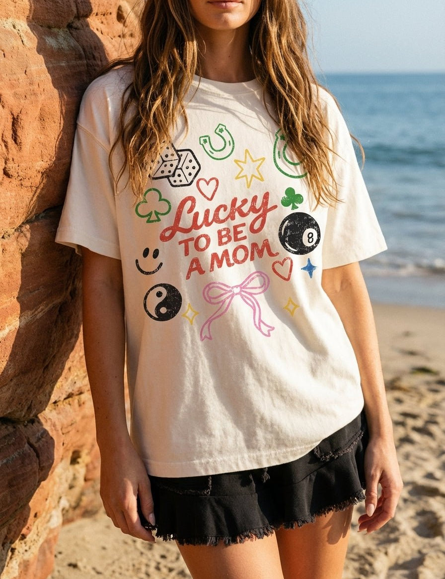 Lucky to Be a Mom Oversized Graphic Tee - Westly