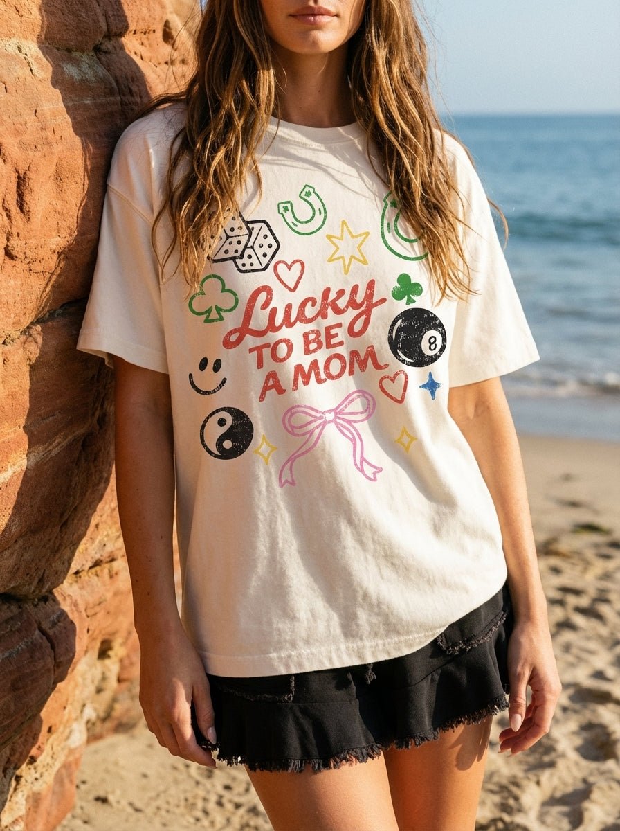 Lucky to Be a Mom Oversized Graphic Tee - Westly