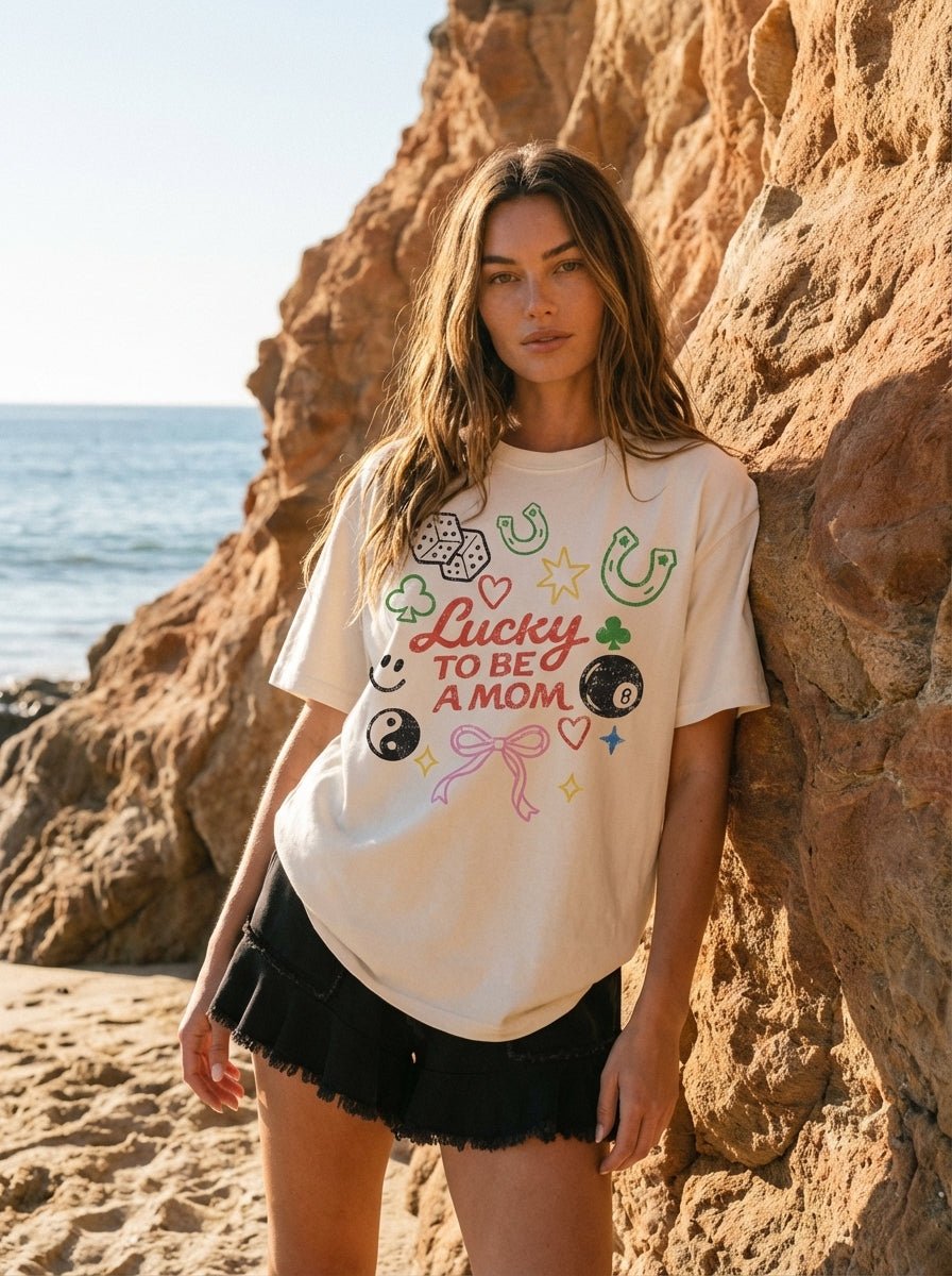 Lucky to Be a Mom Oversized Graphic Tee - Westly