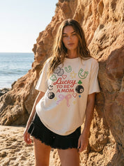 Lucky to Be a Mom Oversized Graphic Tee - Westly