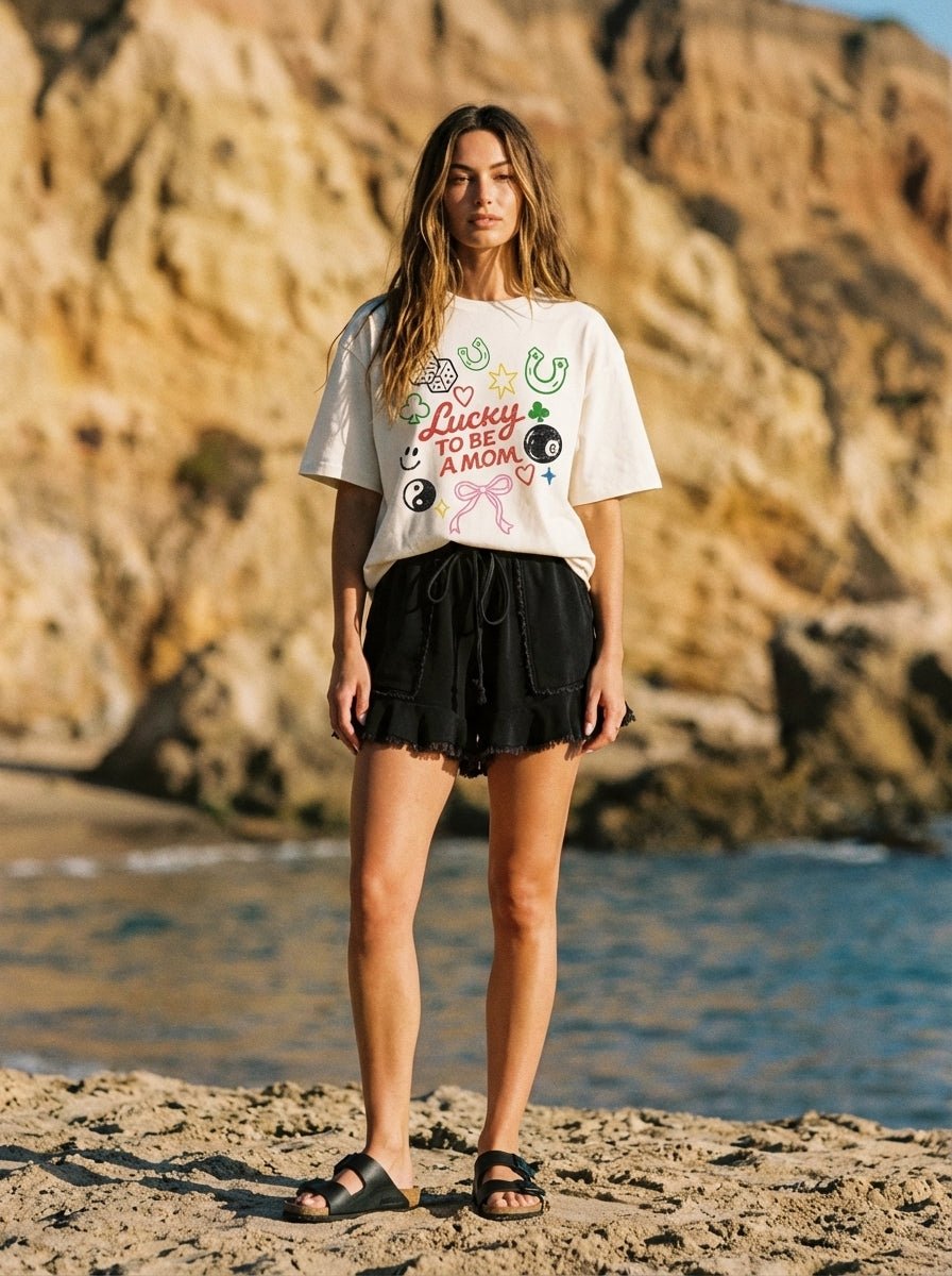 Lucky to Be a Mom Oversized Graphic Tee - Westly