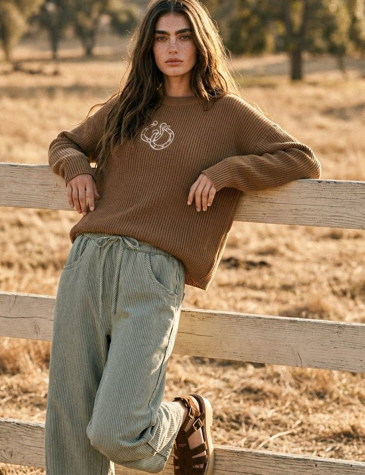 Lucky You Double Horseshoe Knit Sweater - Westly
