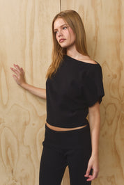 Lune Dolman Boatneck Knit Top - Black