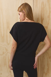 Lune Dolman Boatneck Knit Top - Black