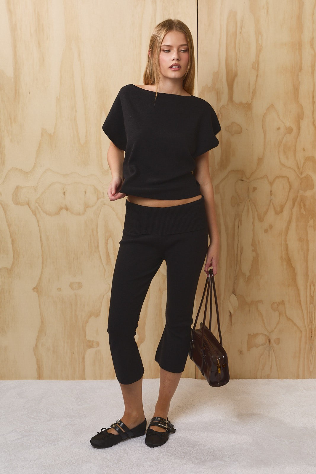 Lune Dolman Boatneck Knit Top - Black