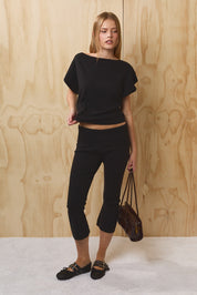 Lune Dolman Boatneck Knit Top - Black
