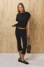 Lune Foldover Knit Capri Pants - Black