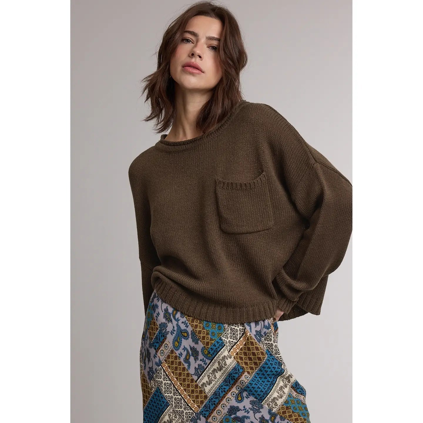 Maddie Roll Neck Pocket Sweater - Westly