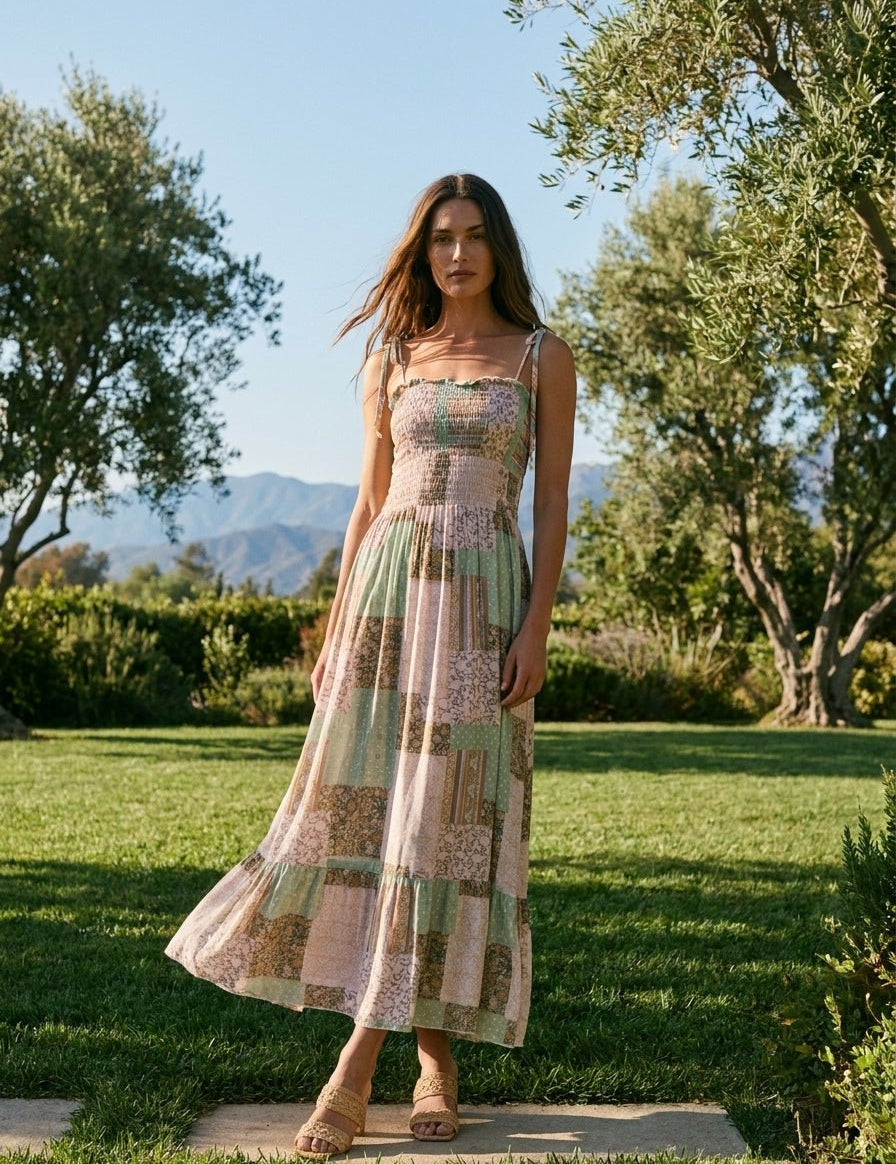Magnolia Patchwork Print Smocked Maxi Dress - Westly
