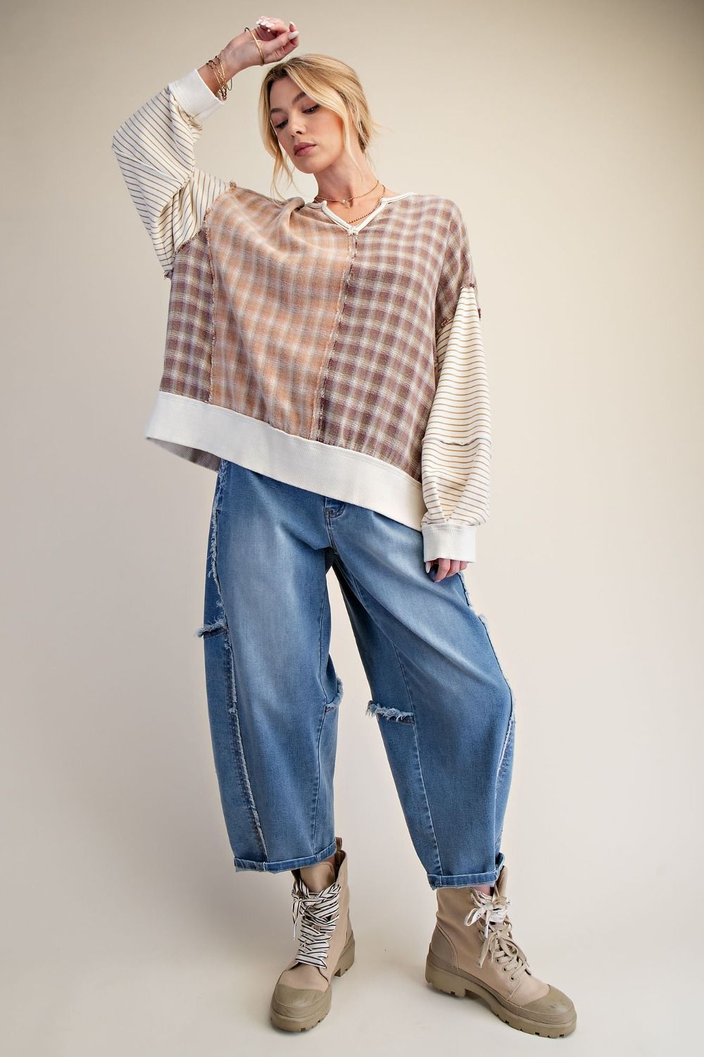 Maisy Plaid Mix Washed Knit Top - Westly
