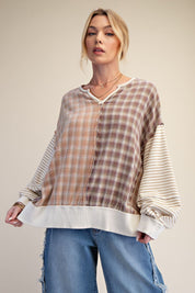 Maisy Plaid Mix Washed Knit Top - Westly