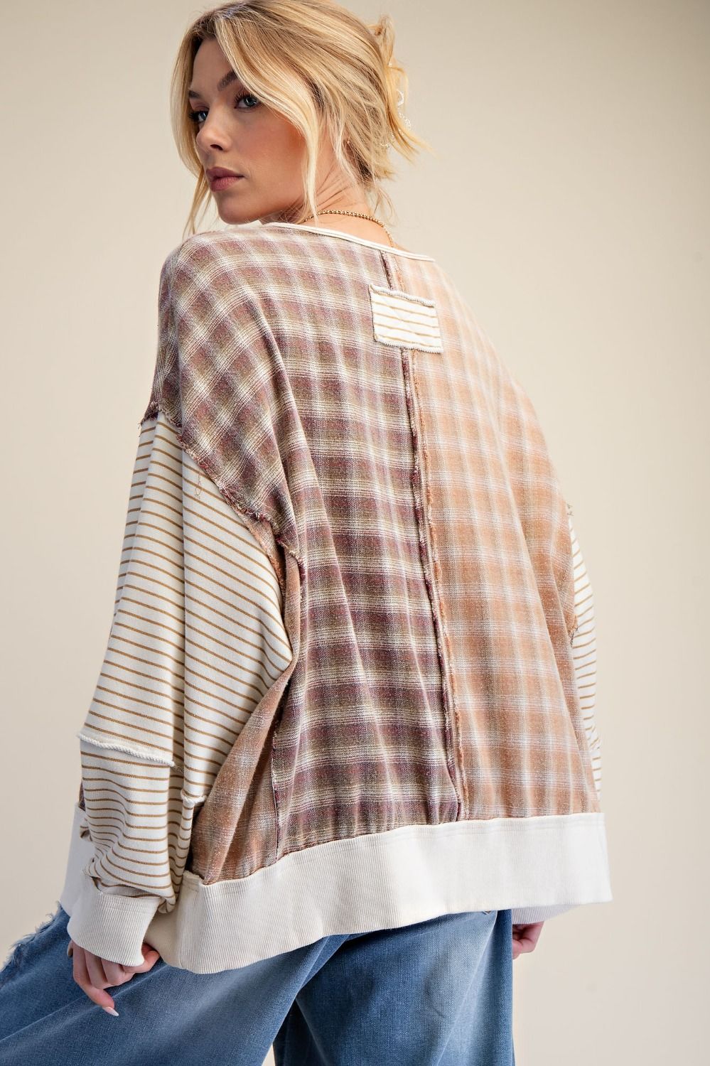 Maisy Plaid Mix Washed Knit Top - Westly