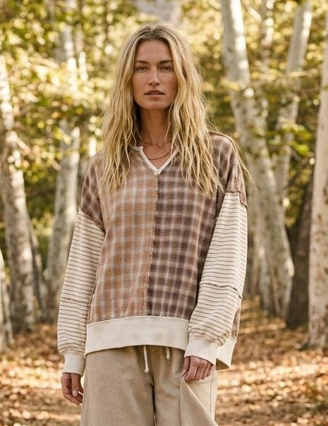 Maisy Plaid Mix Washed Knit Top - Westly