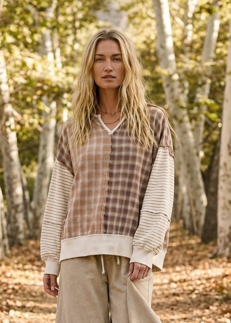 Maisy Plaid Mix Washed Knit Top - Westly