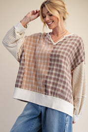 Maisy Plaid Mix Washed Knit Top - Westly