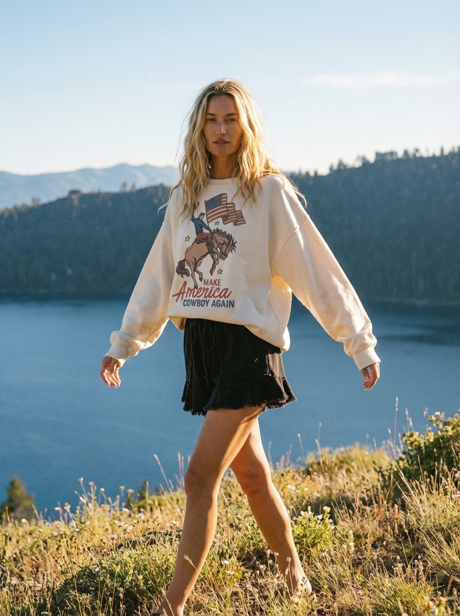 Make America Cowboy Again Oversized Graphic Sweatshirt - Westly