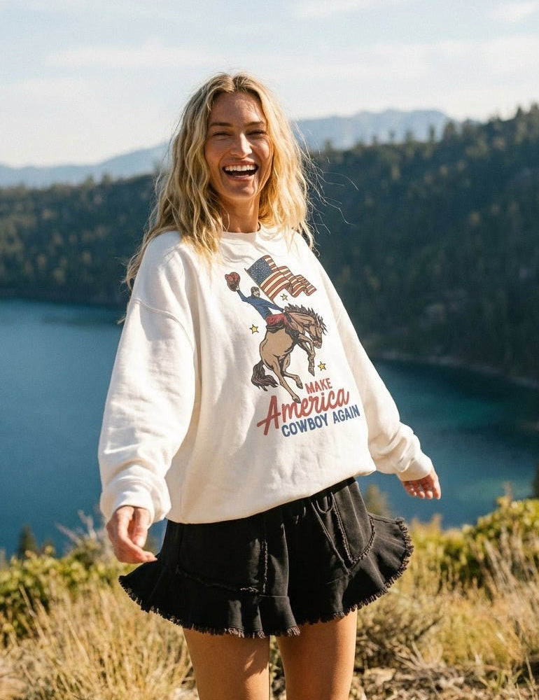 Make America Cowboy Again Oversized Graphic Sweatshirt - Westly