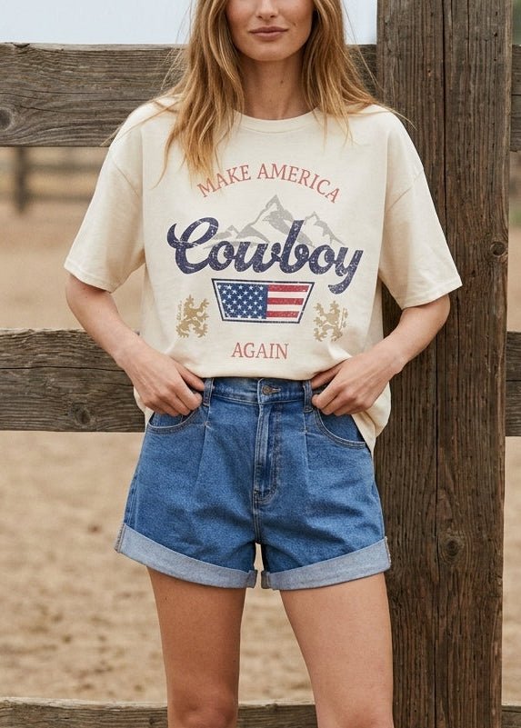 Make America Cowboy Again Retro Oversized Graphic Tee - Westly