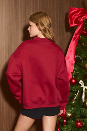 Making Merry Embroidered Sweatshirt in Deep Red, product photo 4