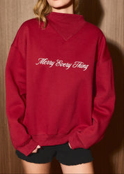Making Merry Embroidered Sweatshirt in Deep Red, product photo 5