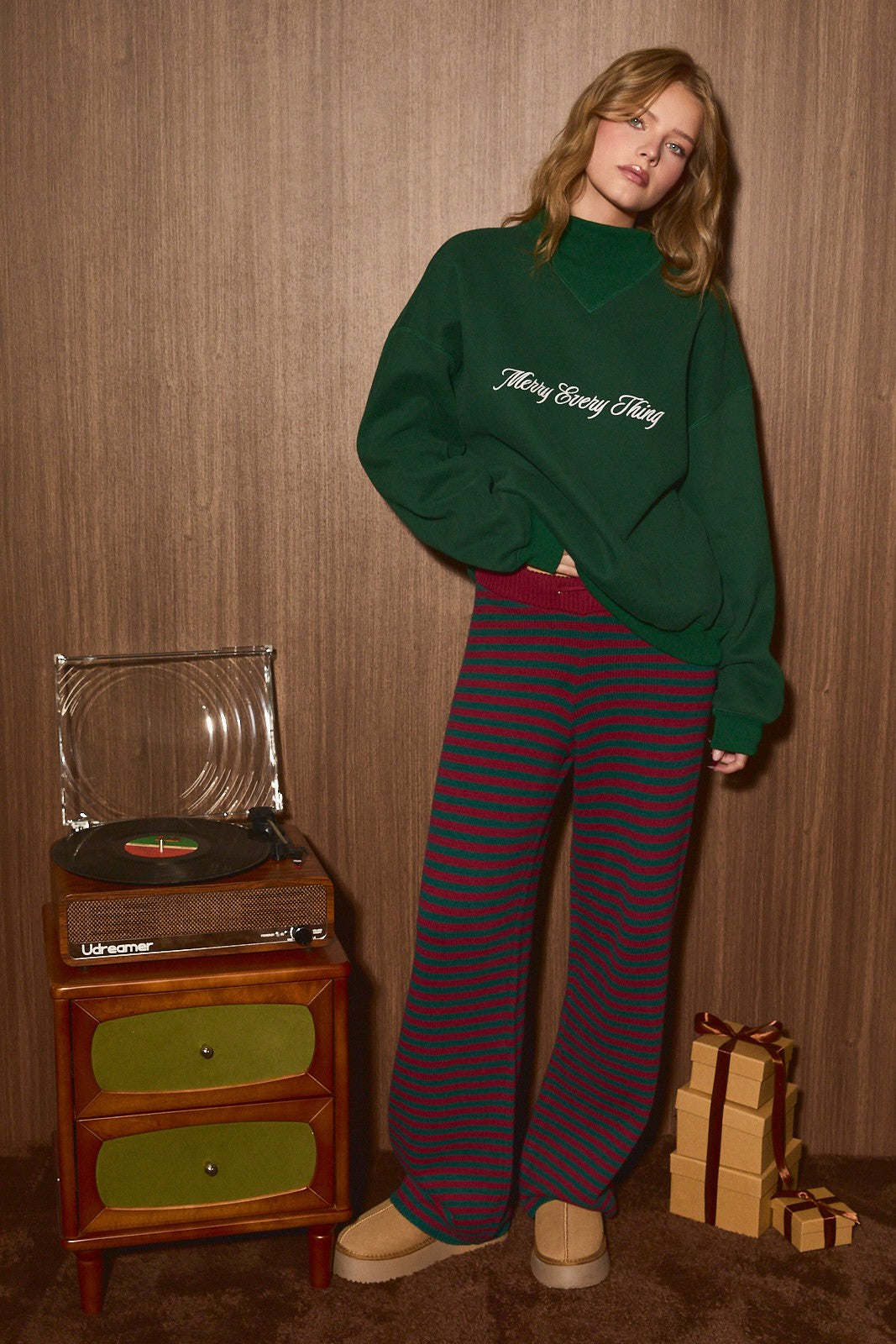 Making Merry Embroidered Sweatshirt in Green, product photo 5