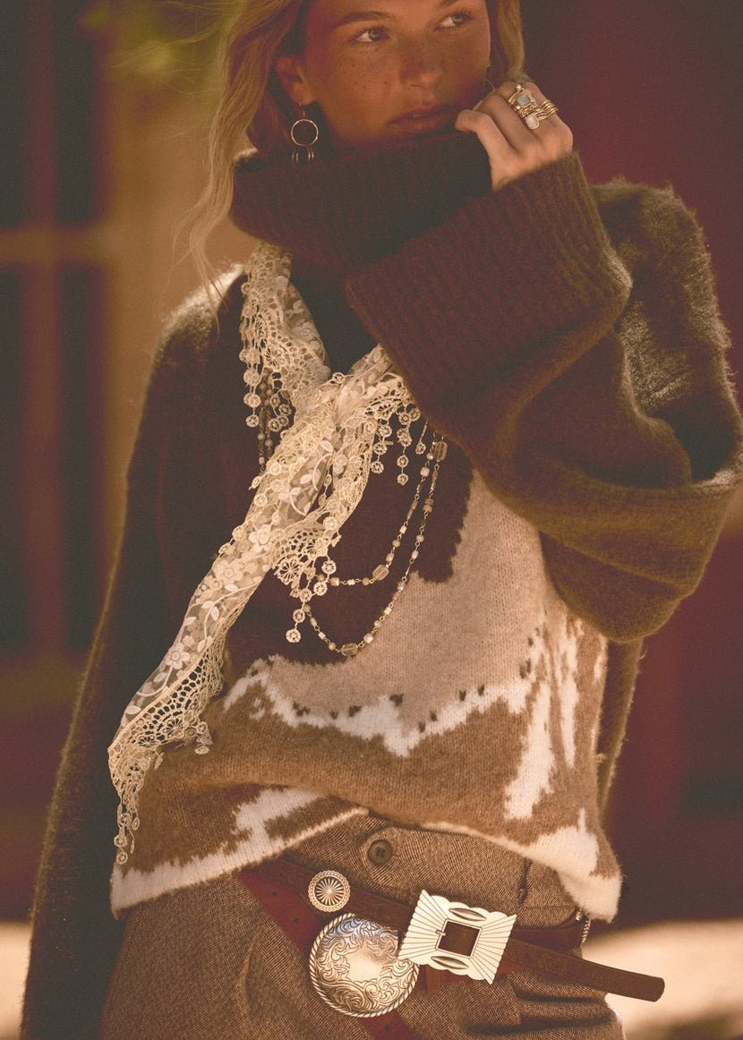 Mammoth Fuzzy Jacquard-Knit Turtleneck Sweater - Westly
