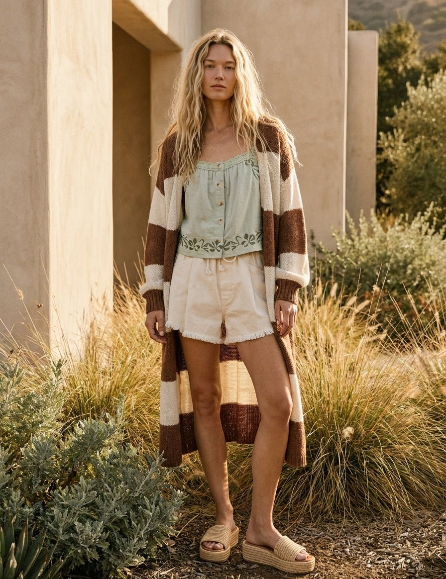 Maple Coast Striped Longline Knit Cardigan - Westly