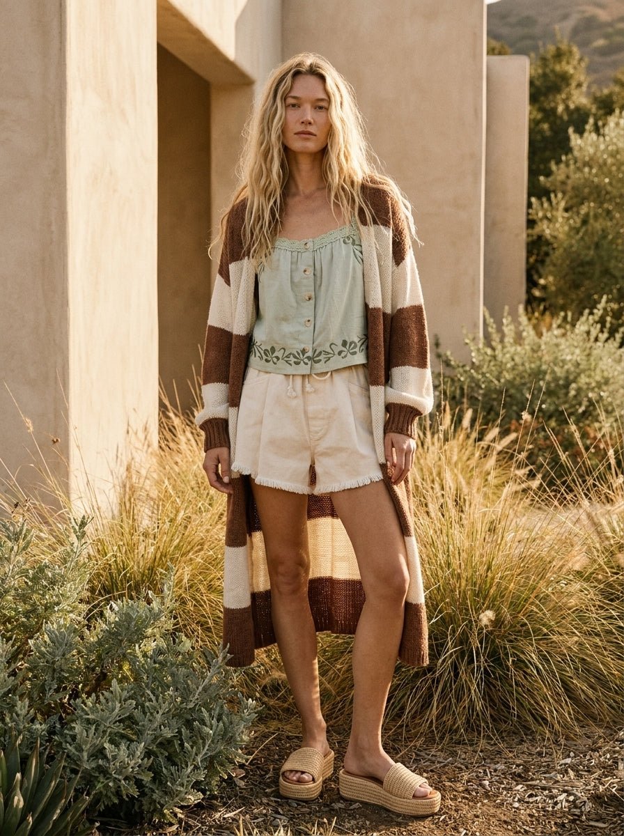 Maple Coast Striped Longline Knit Cardigan - Westly