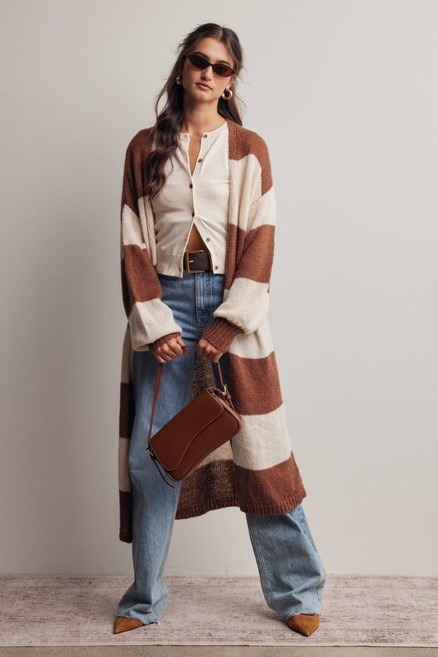 Maple Coast Striped Longline Knit Cardigan - Westly