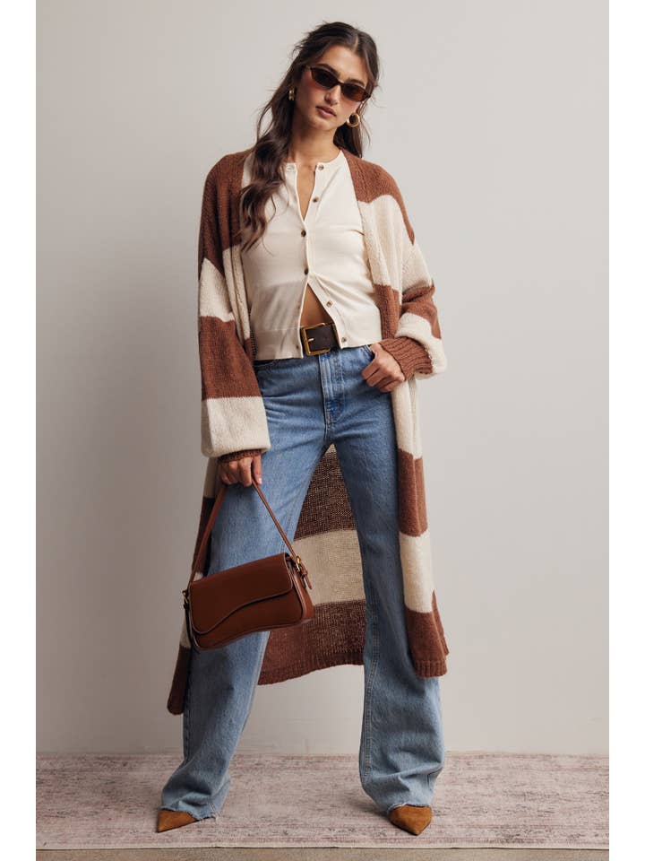 Maple Coast Striped Longline Knit Cardigan - Westly