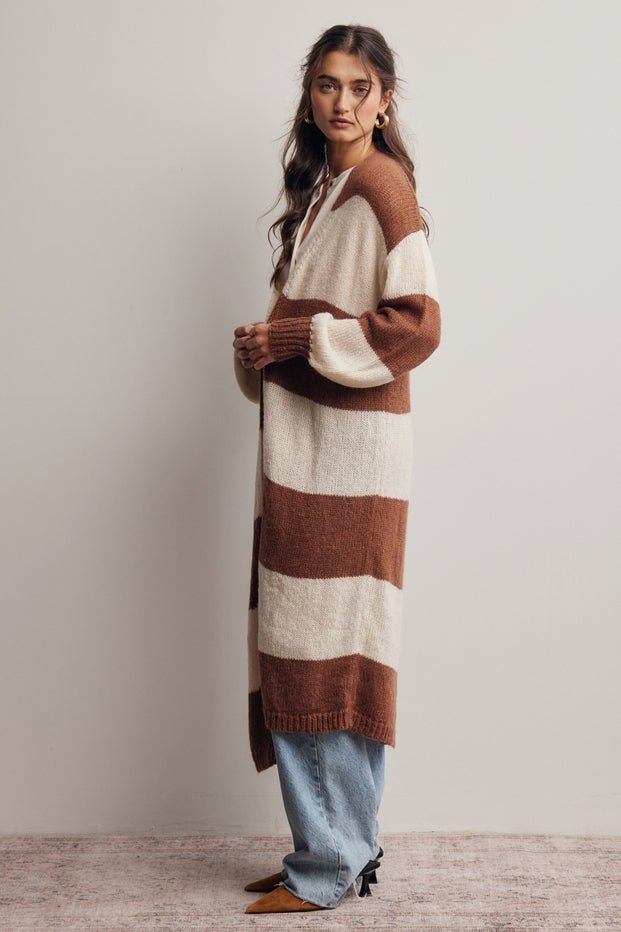 Maple Coast Striped Longline Knit Cardigan - Westly