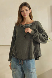 Mara Mineral Wash Waffle Henley Top - Westly